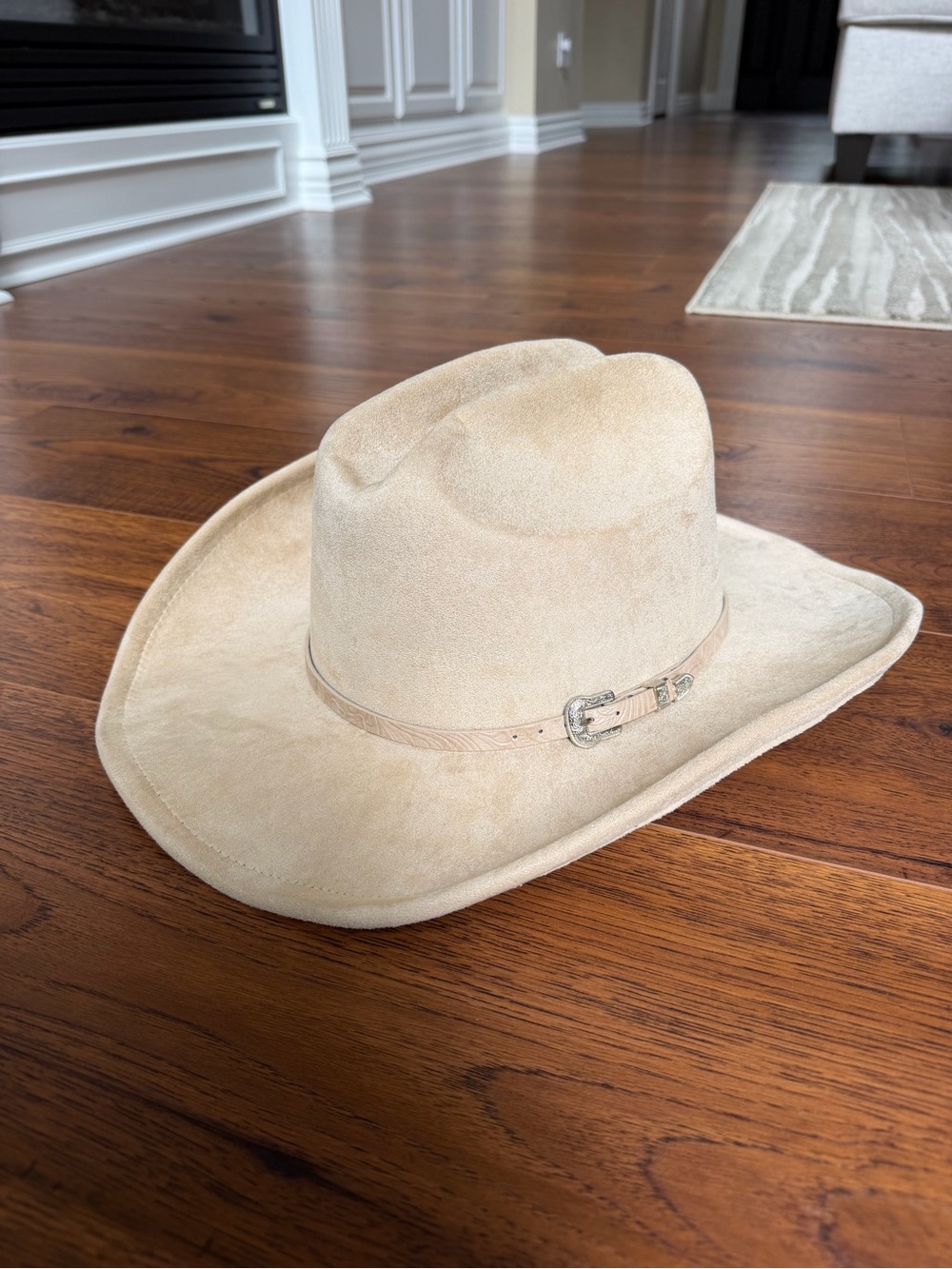Men's Beige Suede Cowboy Hat with Leather Band